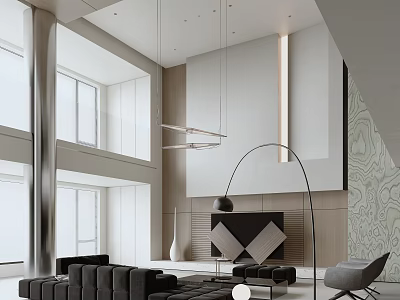 Modern Loft Living Room With Natural Light And Chic Furniture 3d model