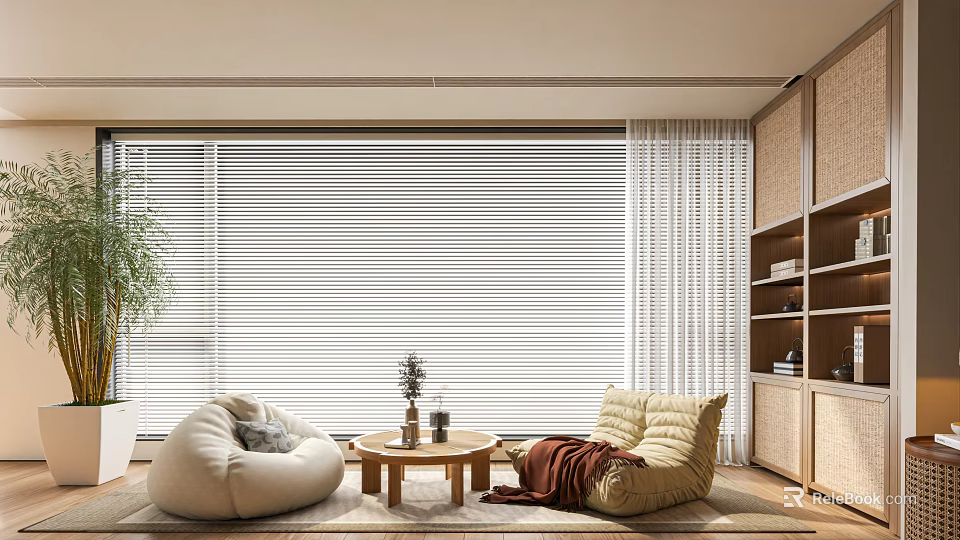 Two Cozy Bean Bag Chairs In Modern Living Room With Coffee Table And Decor 3d model 