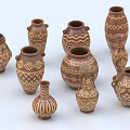 Artisanal Ceramic Vessels With Intricate Geometric Patterns Various Shapes And Sizes 3d model