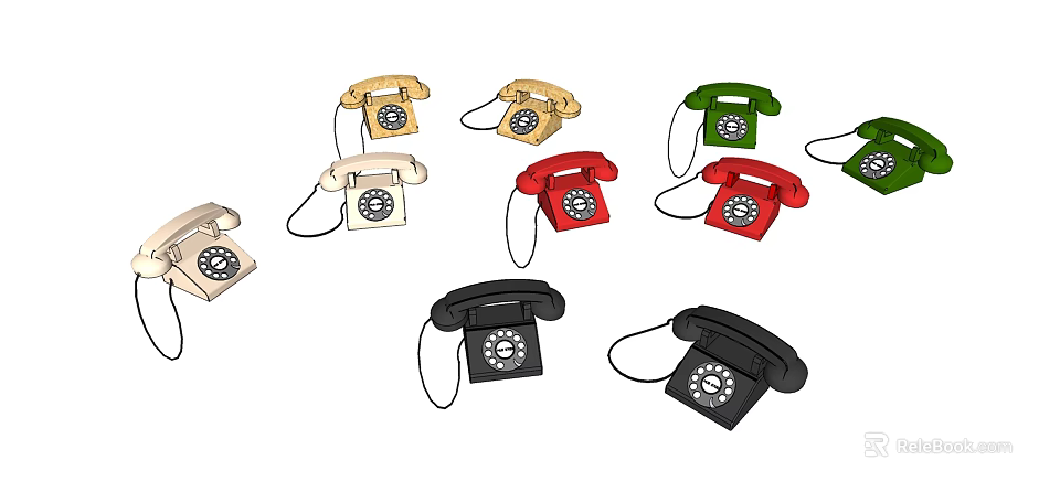 Vintage Rotary Telephones with Multiple Colors Classic Design and Retro Style 3d model 