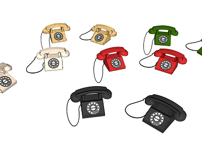 Vintage Rotary Telephones with Multiple Colors Classic Design and Retro Style 3d model