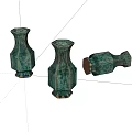 Green Hexagonal Ceramic Vases With Distressed Textured Bases For Home Decor 3d model