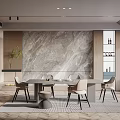 Modern Restaurant Interior With Marble Feature Wall Dining Table Chairs And Pendant Lighting