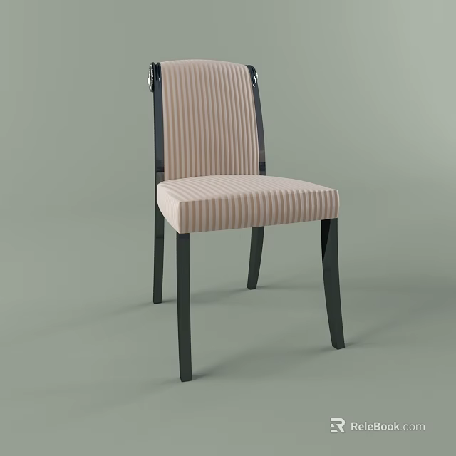 Modern Neutral Striped Upholstered Dining Chair With Black Metal Frame 3d model 