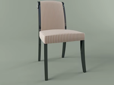Modern Neutral Striped Upholstered Dining Chair With Black Metal Frame 3d model