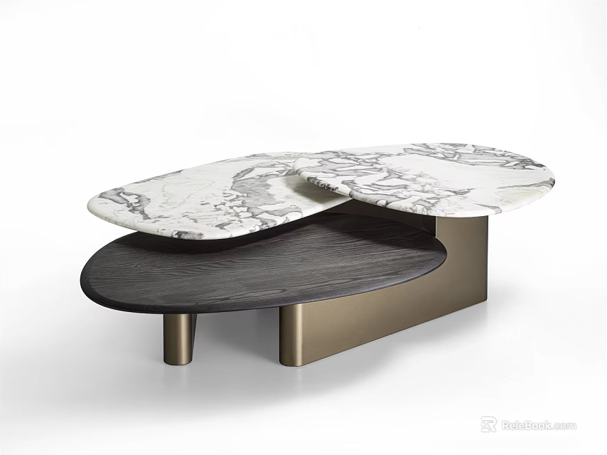 Elegant Modern Coffee Table With Marble Top Dark Wood And Metal Legs 3d model 