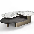 Elegant Modern Coffee Table With Marble Top Dark Wood And Metal Legs
