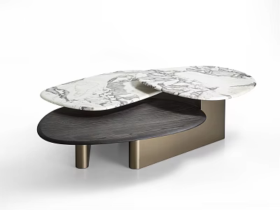 Elegant Modern Coffee Table With Marble Top Dark Wood And Metal Legs 3d model