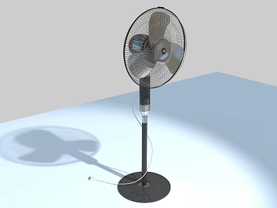 Standing Air Cooler Fan With Black Base Silver Blades Electric Cord On Light Surface 3d model