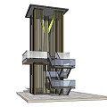 Pedestrian Overpass Structure With Glass Staircase Balcony Railings And Vertical Wooden Panels