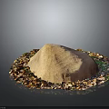 Natural Wood and Stone Raw Materials Pile with Colorful Chips on Black Background