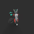 3D Wolf Like Character With Glowing Green Paws And Cybernetic Tail Design