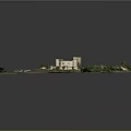 Detailed Ancient Castle Model with Circular Pathway Green Grassland and Surrounding Small Buildings