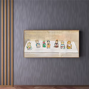 New Chinese Figure Painting Brown Living Room Figure Decorative Painting 3d model