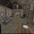 Rustic Building Interior With Wooden Beams Stone Flooring And Cozy Furniture