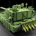 Detailed Green Military Tank Model With Front Blade And Cannon Barrel