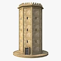 Ancient Stone Tower Featuring Crenellated Top Narrow Windows And Circular Base 3d model