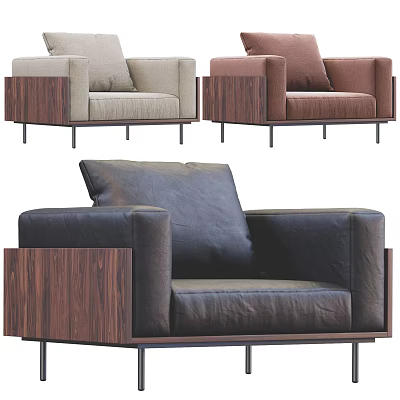 Modern Single Sofa Design With Wooden Armrests Metal Legs And Plush Cushions 3d model