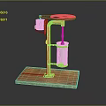 Manual Hardware Tool With Red Stand Black Wheel White Container And Wooden Base