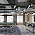 Modern Billiard Room Interior With Pool Tables And Chic Lighting 3d model