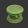 Vintage Brass Colored Drum Shaped Furniture Stool With Textured Surface And Decorative Handles