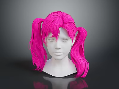 Pink Pigtail Wig On Mannequin Head With Realistic Human Face And Hair 3d model
