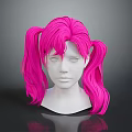 Pink Pigtail Wig On Mannequin Head With Realistic Human Face And Hair
