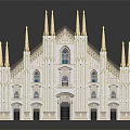 Gothic Cathedral Model With White Exterior Spires And Stained Glass Windows