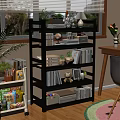 Modern Multi Tiered Bookshelf With Books Decorative Pieces Potted Plants And Storage Boxes