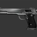 Silver Metallic Pistol With Black Grip And Sleek Modern Design On Gray Background