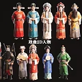 Group of Chinese Traditional Opera Characters in Colorful Costumes and Headpieces