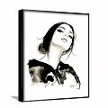 Ink Wash Style Female Portrait Painting With Serene Expression And Updo Hairstyle