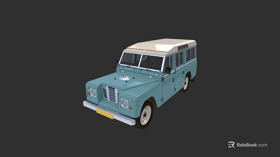 Light Blue Vintage Off Road Car With White Roof And Front Grille 3d model 