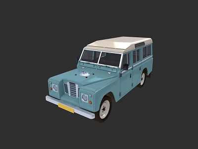 Light Blue Vintage Off Road Car With White Roof And Front Grille 3d model