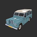 Light Blue Vintage Off Road Car With White Roof And Front Grille