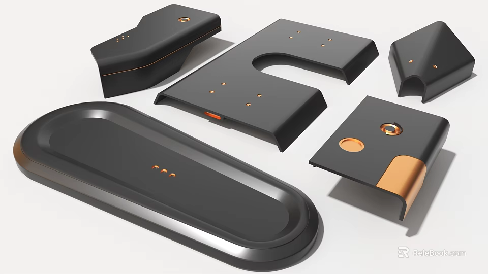 Industrial Equipment Metal Components with Black and Copper Finish Various Geometric Shapes 3d model 