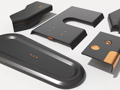 Industrial Equipment Metal Components with Black and Copper Finish Various Geometric Shapes 3d model