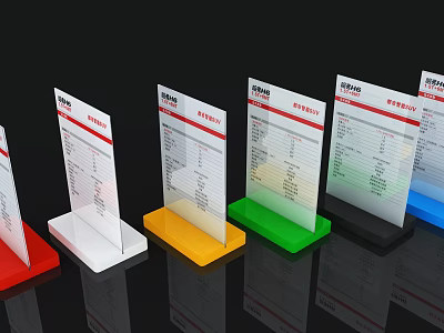 Commercial Equipment Acrylic Display Stands with Multiple Colors for Menu and Price Lists 3d model
