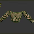 Ornate Traditional Blouse With Floral Embroidery Green Patterns And Gold Details