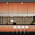 Modern Bar Interior With Orange Gradient Counter High Stools And Black Marble Floor 3d model