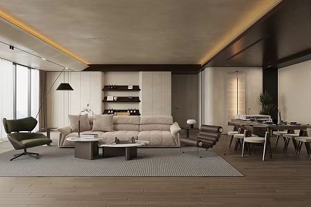 The design of living room of large family living room horizontal hall living room design of guest meal integration design 3d model
