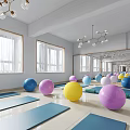 Spacious Bright Fitness Studio Featuring Colorful Yoga Balls And Blue Mats