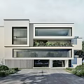 Modern Detached Villa with Large Glass Windows White Exterior Greenery and Front Driveway