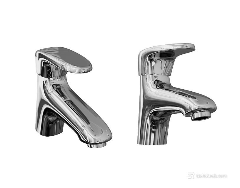 Two Modern Polished Chrome Bathroom Faucets With Curved Spout And Sleek Design 3d model 