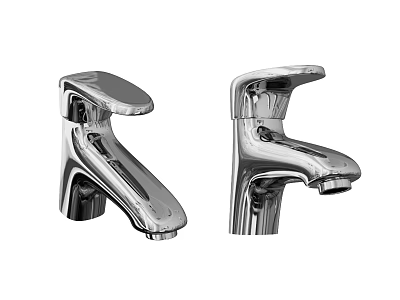 Two Modern Polished Chrome Bathroom Faucets With Curved Spout And Sleek Design 3d model
