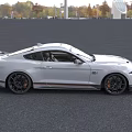 White Ford Mustang Sporty Coupe With Black Red Stripes And Bold Front Design