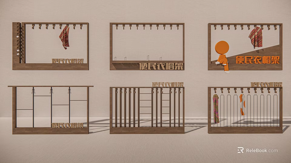 Wooden Hanging Racks For Meat Clothes Drying And Home Storage Solutions 3d model 