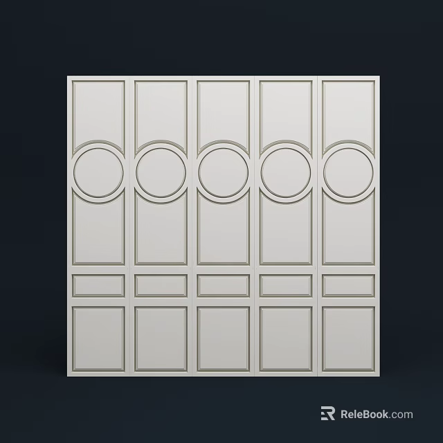White Modern Room Divider With Geometric Rectangular And Circular Panel Design 3d model 