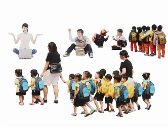 2D Student Characters Children Kids 3d model