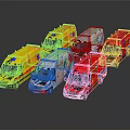 Ambulance Vehicles in Various Colors with Medical Emergency Symbols Displayed in a Line